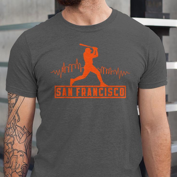 San Francisco Lovers Skyline Retro Baseball Heartbeat Men Unisex Jersey T-Shirt San Francisco Lovers Skyline Retro Baseball Heartbeat Men Unisex Jersey T-Shirt