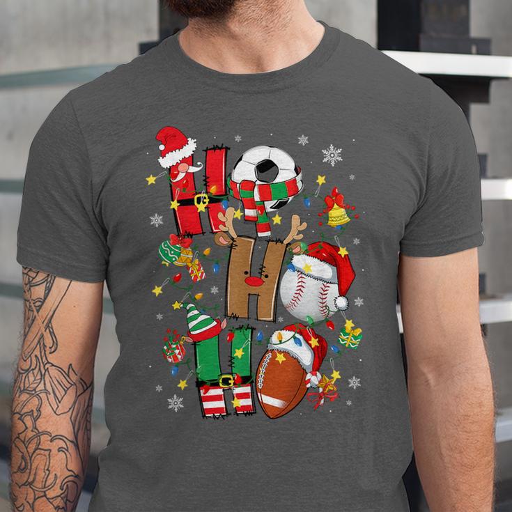 Santa Baseball Football Soccer Pajamas Ho Ho Christmas Xmas Unisex Jersey T-Shirt Santa Baseball Football Soccer Pajamas Ho Ho Christmas Xmas Unisex Jersey T-Shirt