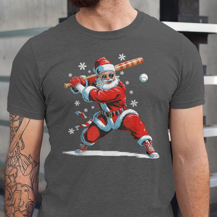 Santa Playing Baseball Christmas Candy Cane Fun Xmas Holiday Unisex Jersey T-Shirt Santa Playing Baseball Christmas Candy Cane Fun Xmas Holiday Unisex Jersey T-Shirt