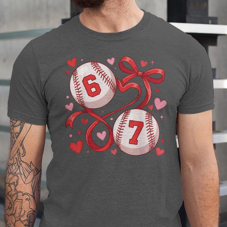 Six Seven Baseball Lover Sports Red Heart Bow Valentine Girl Unisex Jersey T-Shirt