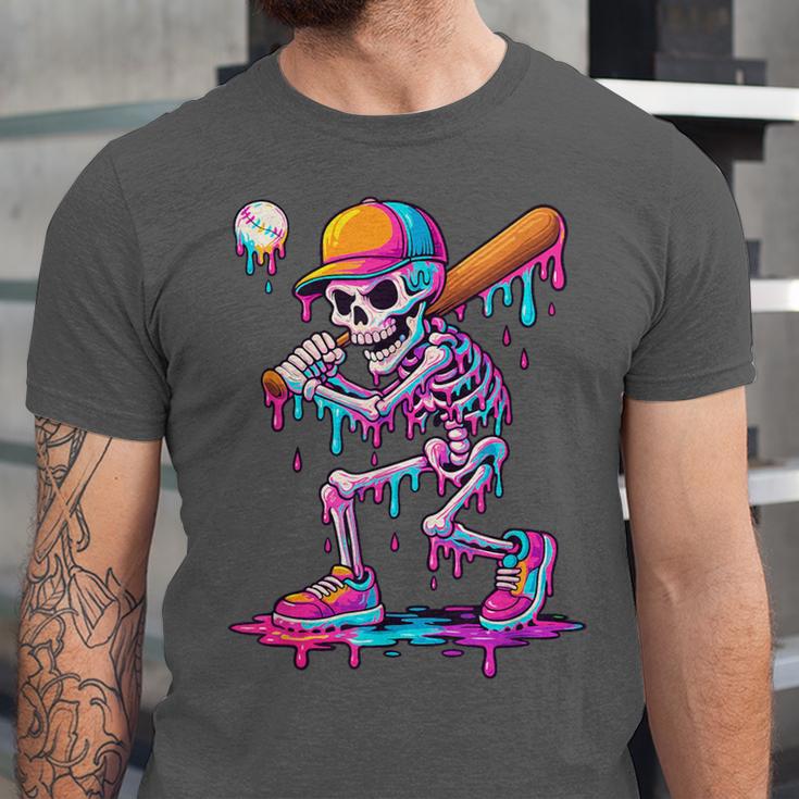 Skelton Playing Baseball Halloween Baseball Drip Boys Kids Unisex Jersey T-Shirt