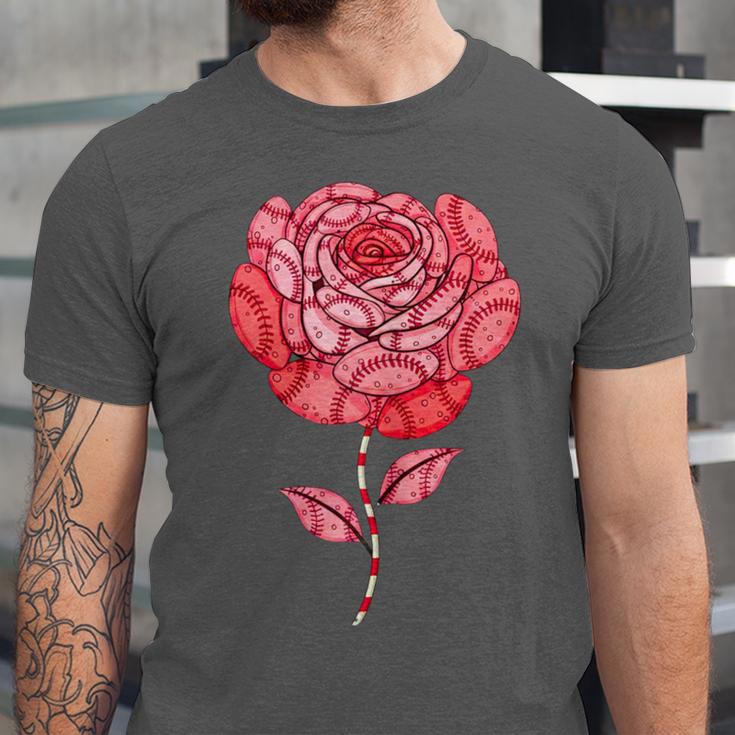 Sporty Rose Graphic With Baseball And Rugby Ball Petals Unisex Jersey T-Shirt Sporty Rose Graphic With Baseball And Rugby Ball Petals Unisex Jersey T-Shirt