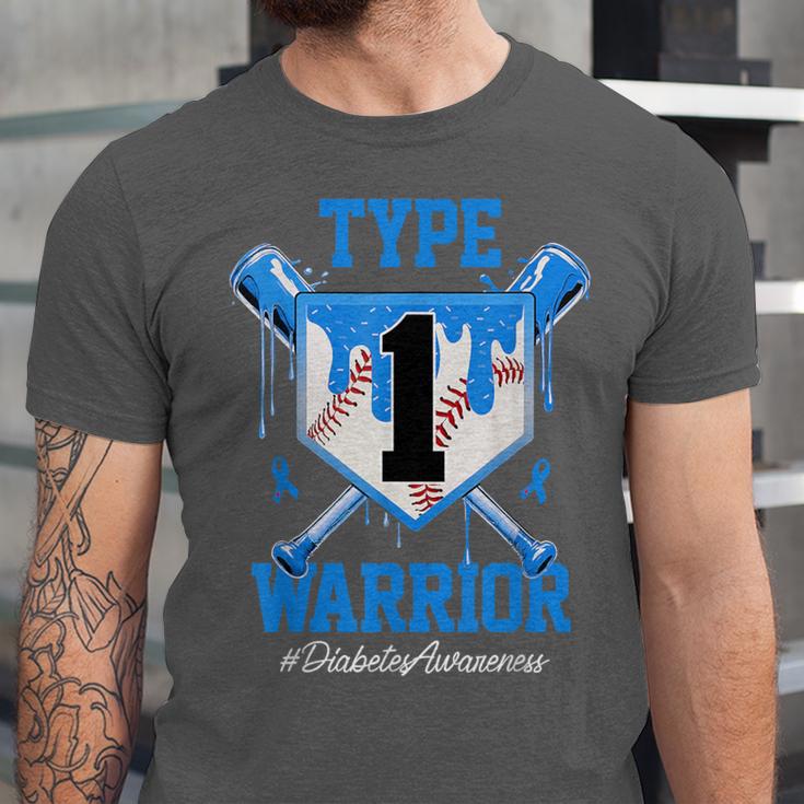 T1D Warrior Baseball Drip Diabetes Awareness Blue Ribbon Unisex Jersey T-Shirt
