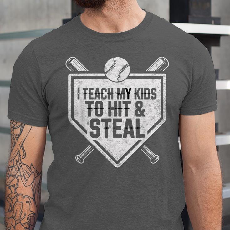 I Teach My Kids To Hit & Steal Baseball Player Coach Dad Tee Unisex Jersey T-Shirt