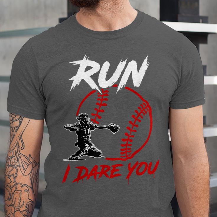 Vintage Baseball Catcher Boys Go Ahead Run I Dare You Unisex Jersey T-Shirt Vintage Baseball Catcher Boys Go Ahead Run I Dare You Unisex Jersey T-Shirt