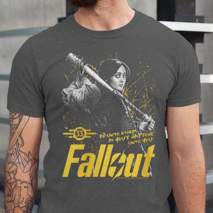 Women's Fallout TV Series Lucy Do Unto Others Baseball Bat Gamer Unisex Jersey T-Shirt Women's Fallout TV Series Lucy Do Unto Others Baseball Bat Gamer Unisex Jersey T-Shirt