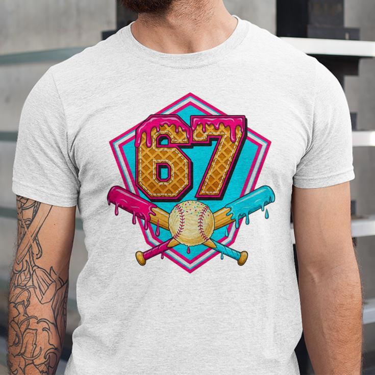 Baseball Drip Jersey Number 67 For Players & 67th Birthday Premium Tri-Blend Unisex Jersey T-Shirt