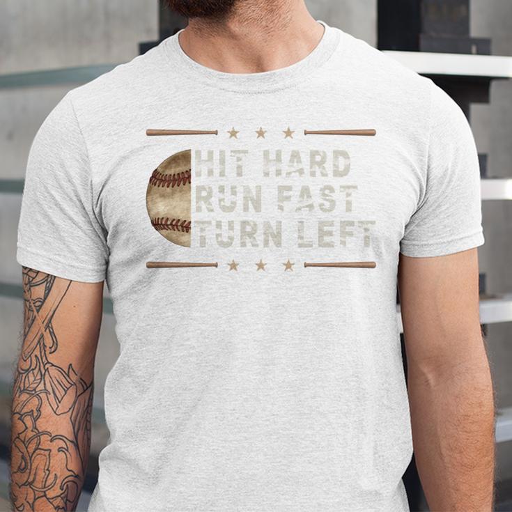 Baseball Hit Hard Run Fast Turn Left Men Boys Unisex Jersey T-Shirt Baseball Hit Hard Run Fast Turn Left Men Boys Unisex Jersey T-Shirt