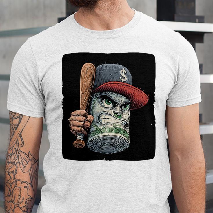 Cool Dollar Bill Guy With Cap And Baseball Costume Premium Tri-Blend Unisex Jersey T-Shirt Cool Dollar Bill Guy With Cap And Baseball Costume Premium Tri-Blend Unisex Jersey T-Shirt