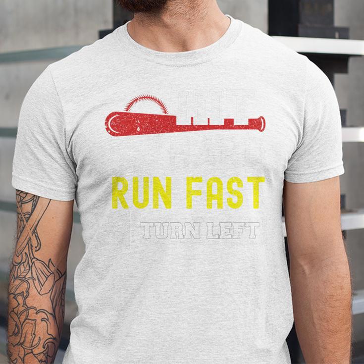 Hit Hard Run Fast Turn Left Baseball Quote Fan Coach Premium Tri-Blend Unisex Jersey T-Shirt