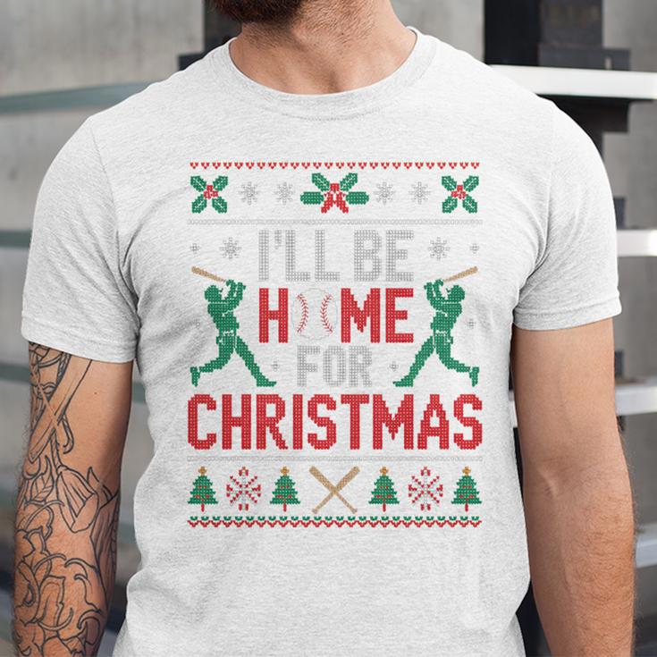 I’Ll Be Home For Christmas Baseball Ugly Sweater Art Unisex Jersey T-Shirt