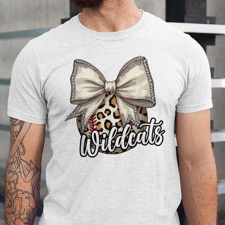 Wildcats Baseball Leopard Print Coquette Bow Mascot Game Day Unisex Jersey T-Shirt