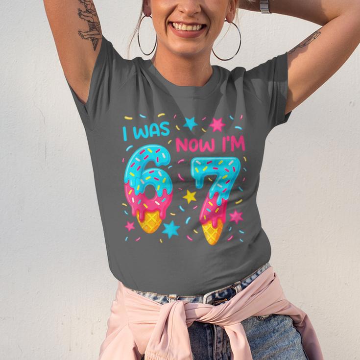 I Was 6 Now I'm 7 67 Birthday Baseball Drip 7 Year Old Unisex Jersey T-Shirt