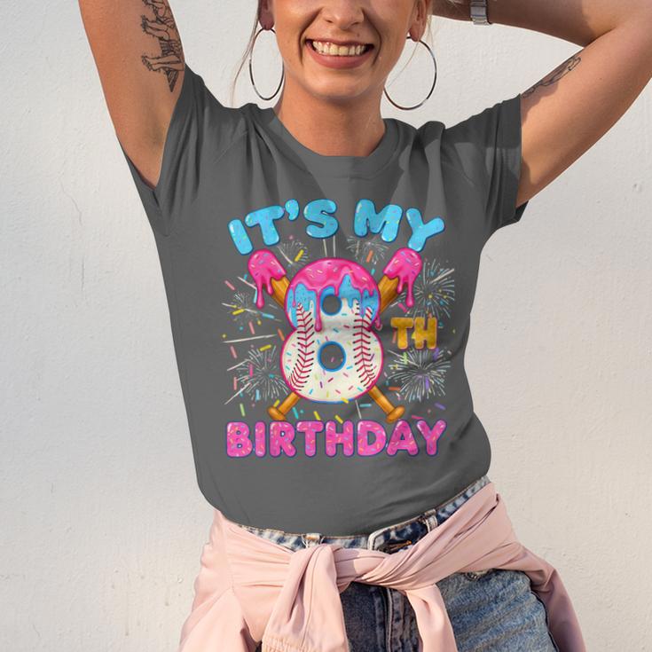 8th Birthday Baseball 8 Year Old Ice Cream Drip Boy Baseball Unisex Jersey T-Shirt