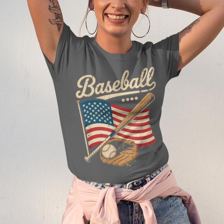 American Flag Baseball Player Bat Fan Catcher Pitcher USA Unisex Jersey T-Shirt