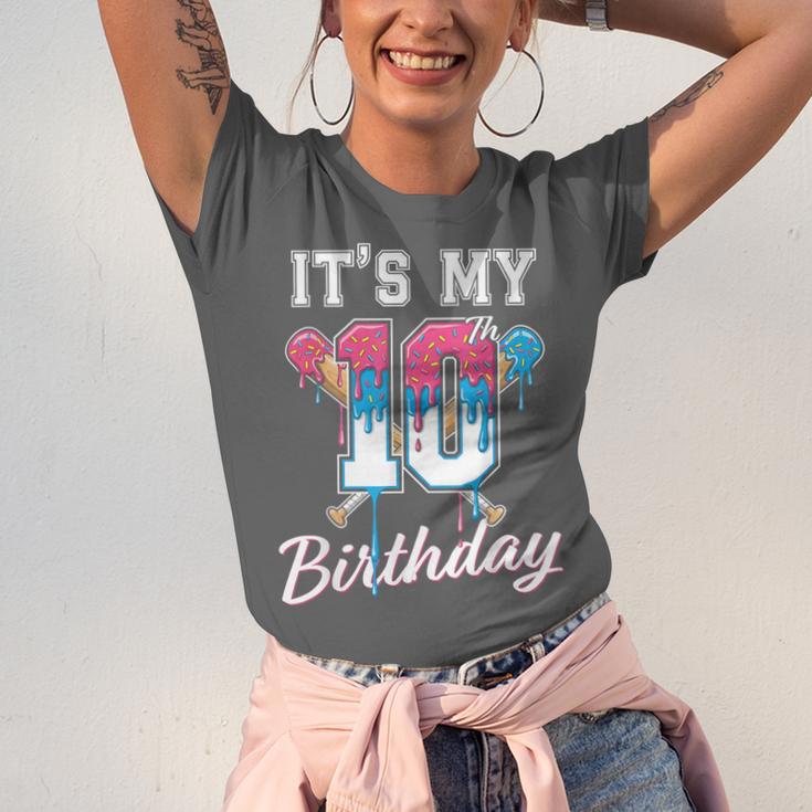 Baseball 10 Year Old Ice Cream Drip 10th Birthday Boys Unisex Jersey T-Shirt