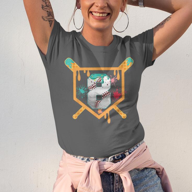 Baseball 8 Year Old Ice Cream Drip 8th Birthday Boy Number 8 Unisex Jersey T-Shirt