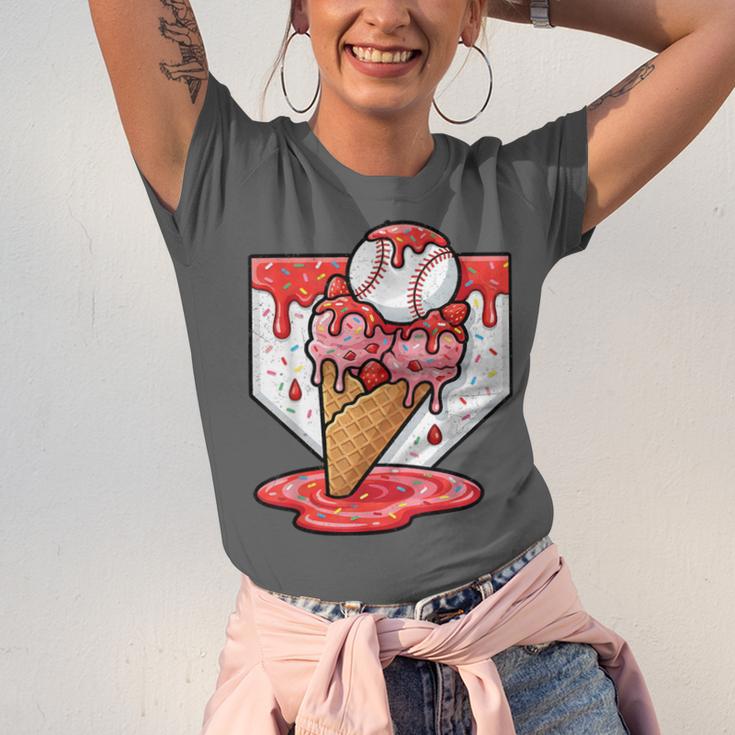 Baseball Ice Cream Drip Baseball Strawberry For Youth Red Unisex Jersey T-Shirt