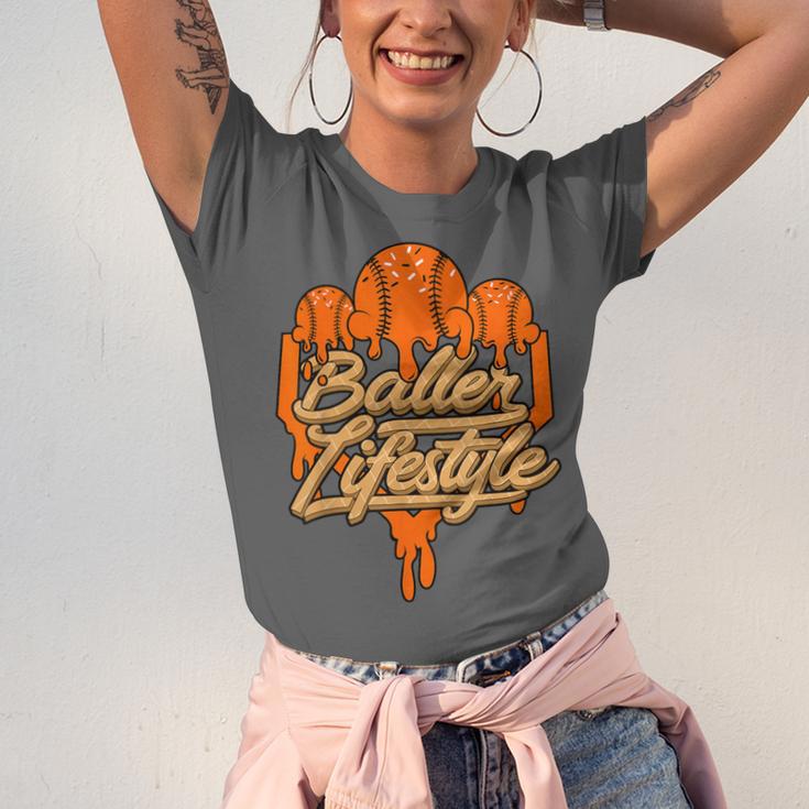 Baseball Lifestyle Home Plate Orange Ice Cream Drip Men Boys Unisex Jersey T-Shirt