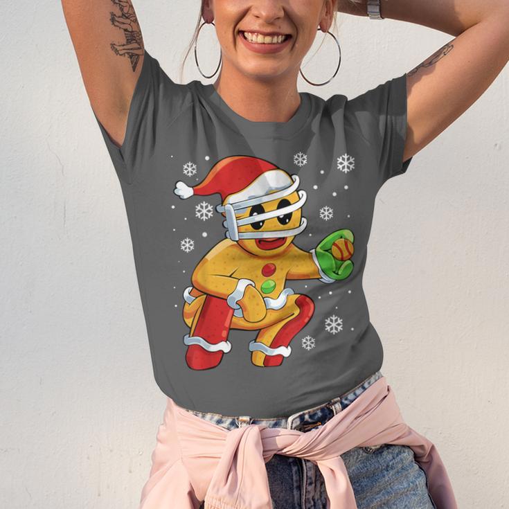 Christmas Gingerbread Man Baseball Player Catcher Unisex Jersey T-Shirt