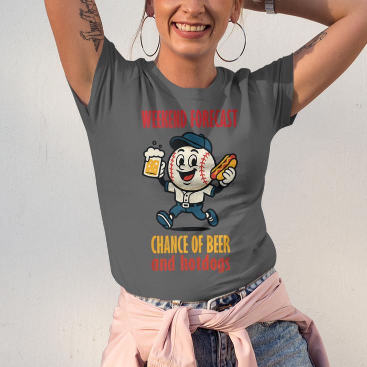 Cute Baseball Fan Weekend Forecast Change Of Beer And Hotdog Unisex Jersey T-Shirt