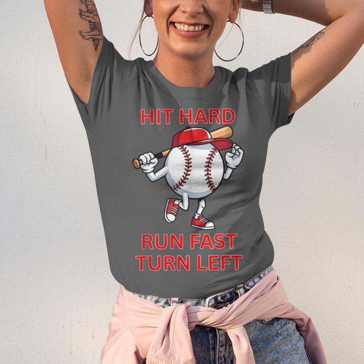 Hit Hard Run Fast Turn Left Baseball Player Unisex Jersey T-Shirt Hit Hard Run Fast Turn Left Baseball Player Unisex Jersey T-Shirt