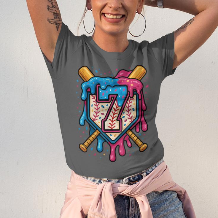 HUGvyn 7th Birthday Baseball Ice Cream Drip Number 7 Kid Boy Unisex Jersey T-Shirt