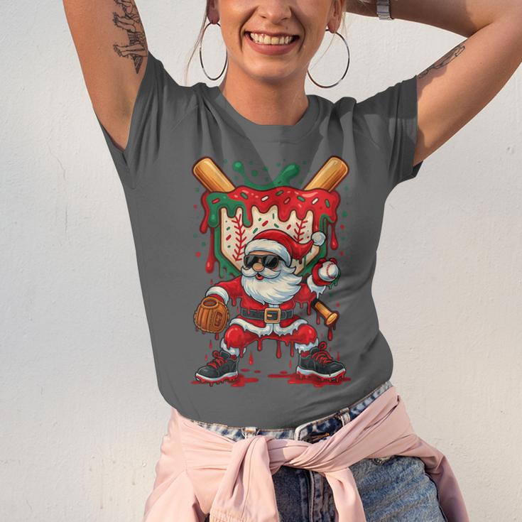 HUGvyn Santa Playing Baseball Ice Cream Drip Christmas Boys Unisex Jersey T-Shirt
