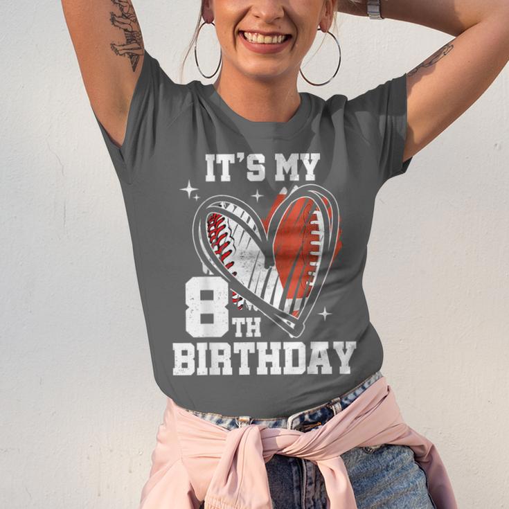 It's My 8th Birthday Baseball Football Heart 8 Year Old Unisex Jersey T-Shirt It's My 8th Birthday Baseball Football Heart 8 Year Old Unisex Jersey T-Shirt