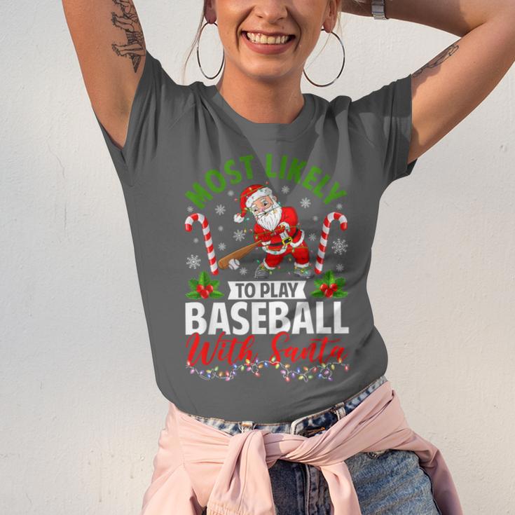 Most Likely To Play Baseball With Santa Christmas Pajamas Unisex Jersey T-Shirt Most Likely To Play Baseball With Santa Christmas Pajamas Unisex Jersey T-Shirt