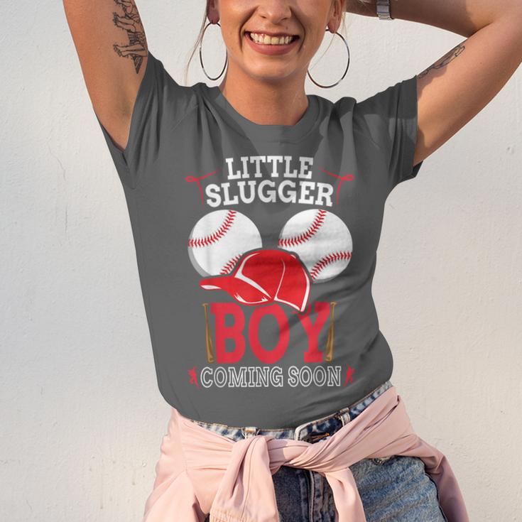 Little Slugger Boy Coming Soon Baby Announcement Baseball Unisex Jersey T-Shirt Little Slugger Boy Coming Soon Baby Announcement Baseball Unisex Jersey T-Shirt