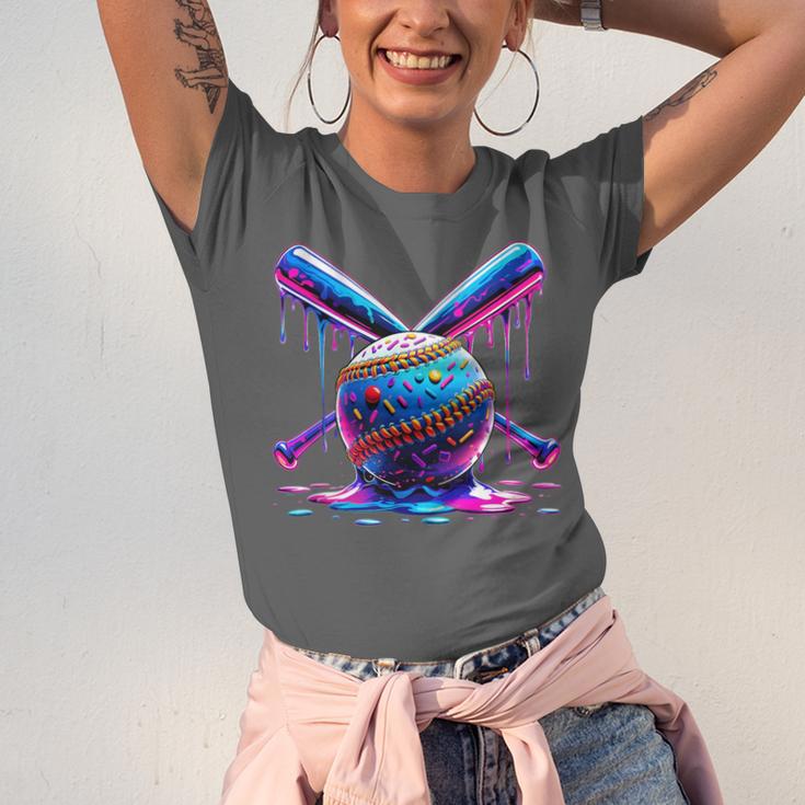 Neon Dripping Baseball And Bats Colorful Sports Art Unisex Jersey T-Shirt Neon Dripping Baseball And Bats Colorful Sports Art Unisex Jersey T-Shirt