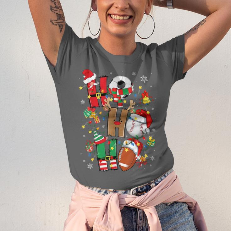 Santa Baseball Football Soccer Pajamas Ho Ho Christmas Xmas Unisex Jersey T-Shirt Santa Baseball Football Soccer Pajamas Ho Ho Christmas Xmas Unisex Jersey T-Shirt