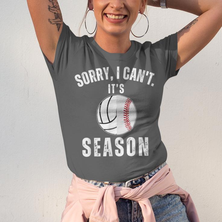 Sorry I Can't It's Volleyball Baseball Season Mom Of Both Unisex Jersey T-Shirt