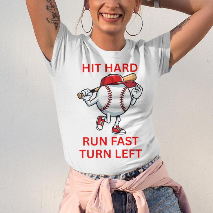 Hit Hard Run Fast Turn Left Baseball Player Premium Tri-Blend Unisex Jersey T-Shirt Hit Hard Run Fast Turn Left Baseball Player Premium Tri-Blend Unisex Jersey T-Shirt
