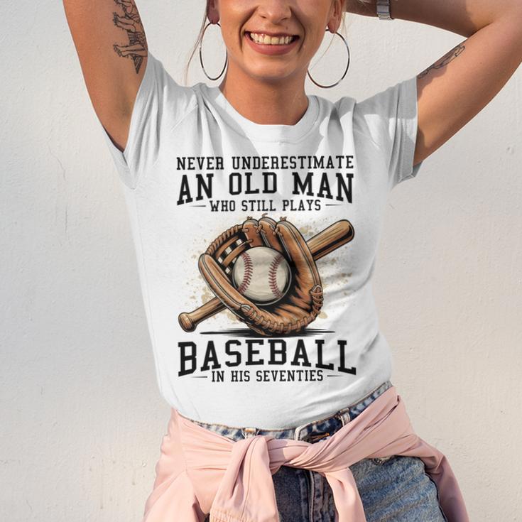 Never Underestimate Old Man Plays Baseball In His Seventies Unisex Jersey T-Shirt