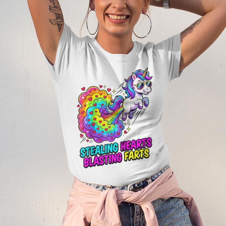 Unicorn Fart Valentine Stealing Hearts Blasting Farts Raglan Baseball Tee Unisex Jersey T-Shirt