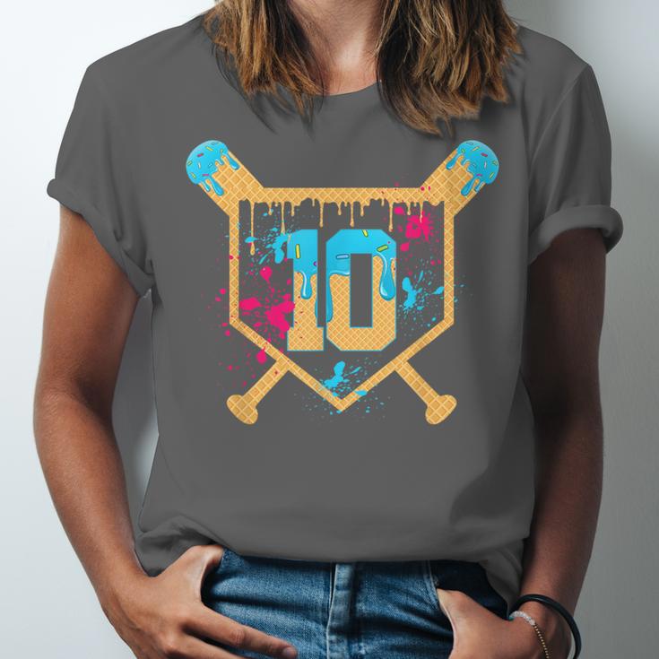 10 Years Old 10th Birthday Baseball Ice Cream Dripping Boys Unisex Jersey T-Shirt