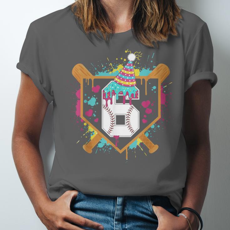 6th Birthday Baseball Drip Number 6 Year Old Birthday Boy Unisex Jersey T-Shirt