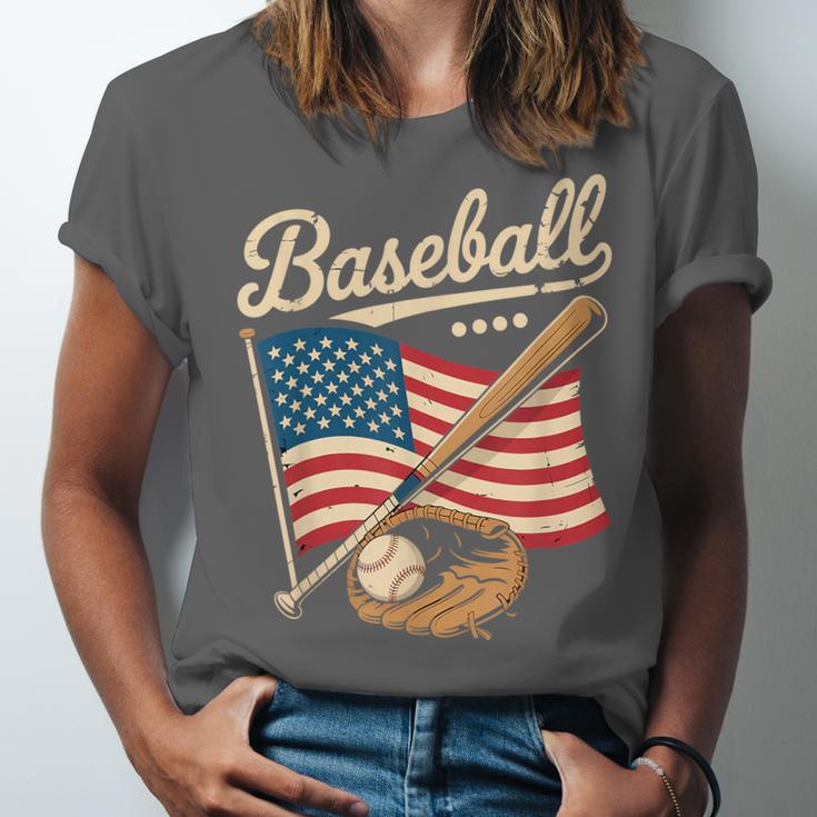 American Flag Baseball Player Bat Fan Catcher Pitcher USA Unisex Jersey T-Shirt