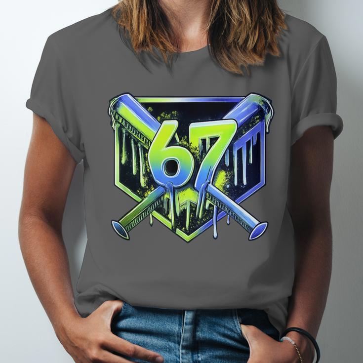 Awesome 67 Baseball Drip Effect Baseball 6-7 Meme Graphic Unisex Jersey T-Shirt