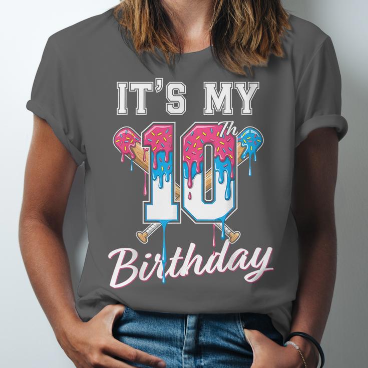 Baseball 10 Year Old Ice Cream Drip 10th Birthday Boys Unisex Jersey T-Shirt