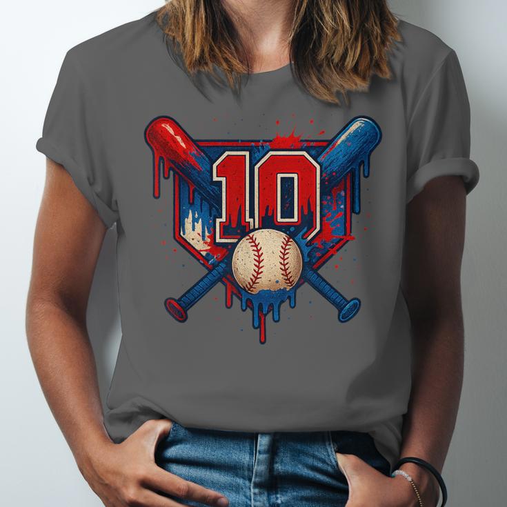 Baseball 10 Year Old Splash Drip 10th Birthday Boy Number 10 Unisex Jersey T-Shirt