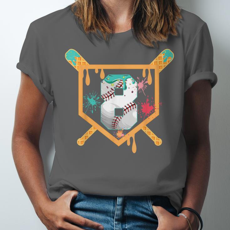 Baseball 8 Year Old Ice Cream Drip 8th Birthday Boy Number 8 Unisex Jersey T-Shirt