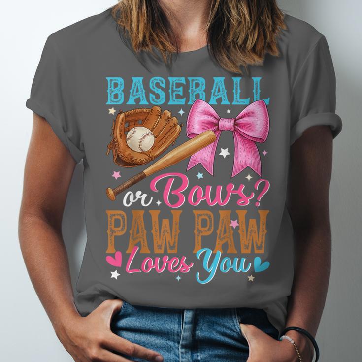 Baseball Or Bows Paw Paw Loves You Gender Reveal Baby Party Unisex Jersey T-Shirt