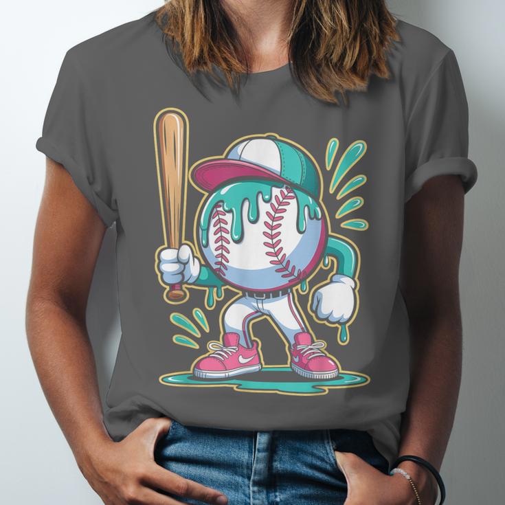 Baseball Character Cartoon Batter Drip Style Women Men Unisex Jersey T-Shirt Baseball Character Cartoon Batter Drip Style Women Men Unisex Jersey T-Shirt