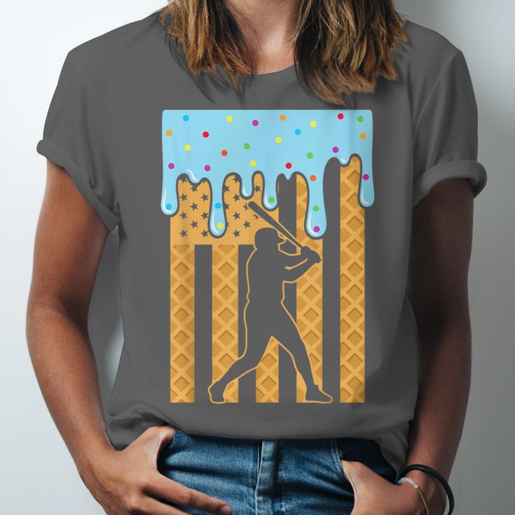 Baseball Drip Dripping Ice Cream Sport Player American Flag Unisex Jersey T-Shirt Baseball Drip Dripping Ice Cream Sport Player American Flag Unisex Jersey T-Shirt