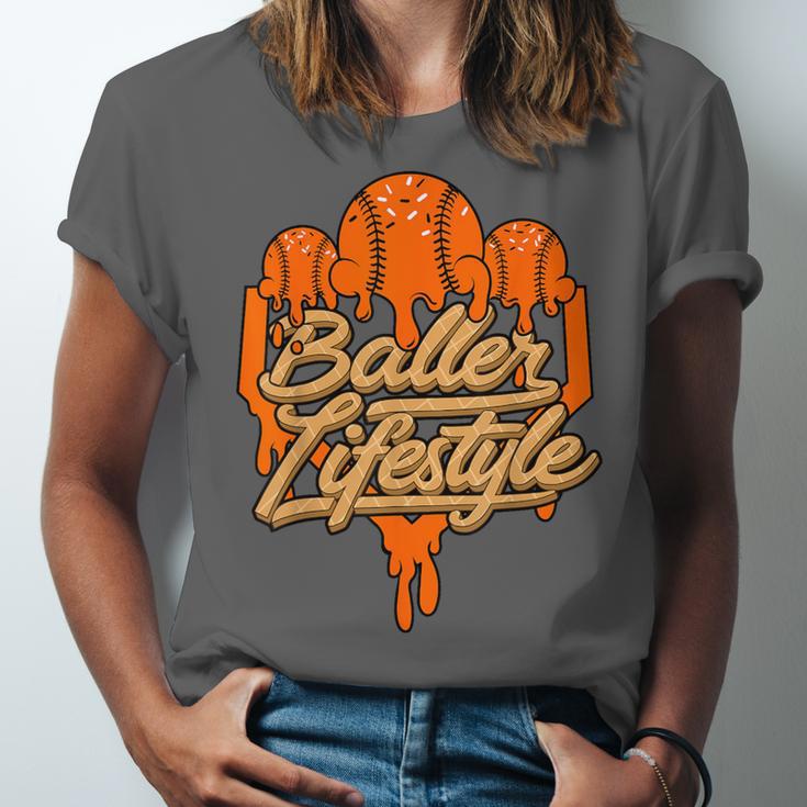 Baseball Lifestyle Home Plate Orange Ice Cream Drip Men Boys Unisex Jersey T-Shirt