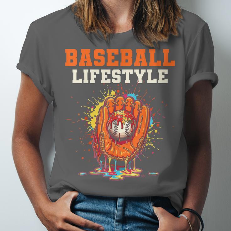 Baseball Lifestyle Ice Cream Drip Baseball Glove Crossed Bat Unisex Jersey T-Shirt