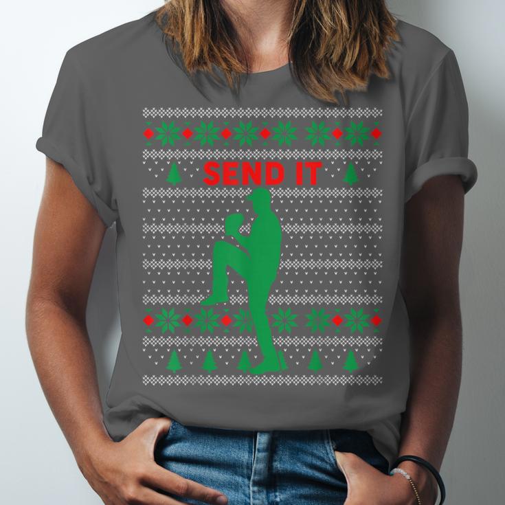 Baseball Player Christmas Pajama Send It Xmas PJs Boys Unisex Jersey T-Shirt